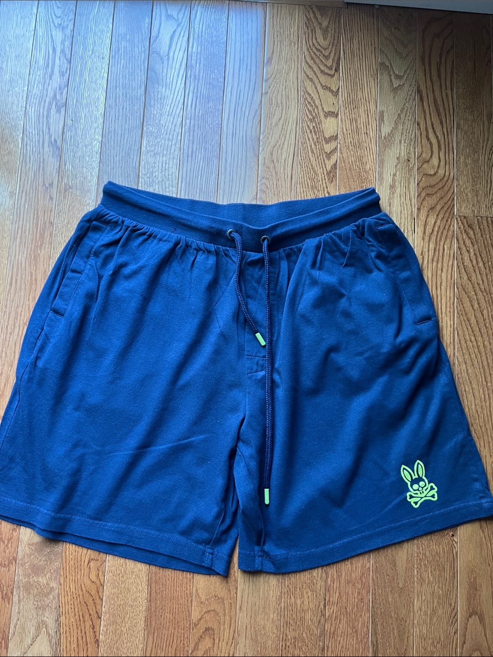 Psycho Bunny Navy Athletic Shorts with Neon Lime Logo
